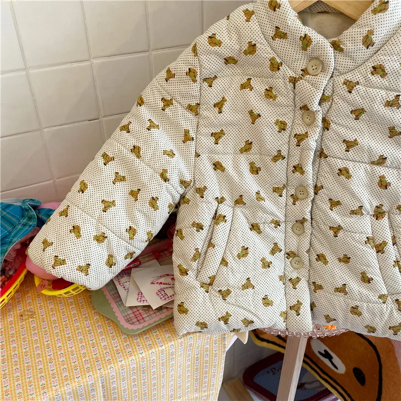 wool pea coat Winter 21 Korean Children's Single-breasted Polka-dot Cotton Jacket  Infant Boys and Girls Bear Print Quilted Jacket Outerwear fleece coats