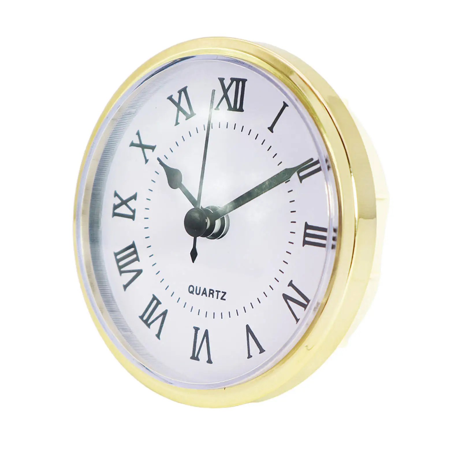 Classic Clock Insert 3.54inch Quartz Movement Roman Number White Face Battery Gold Trim