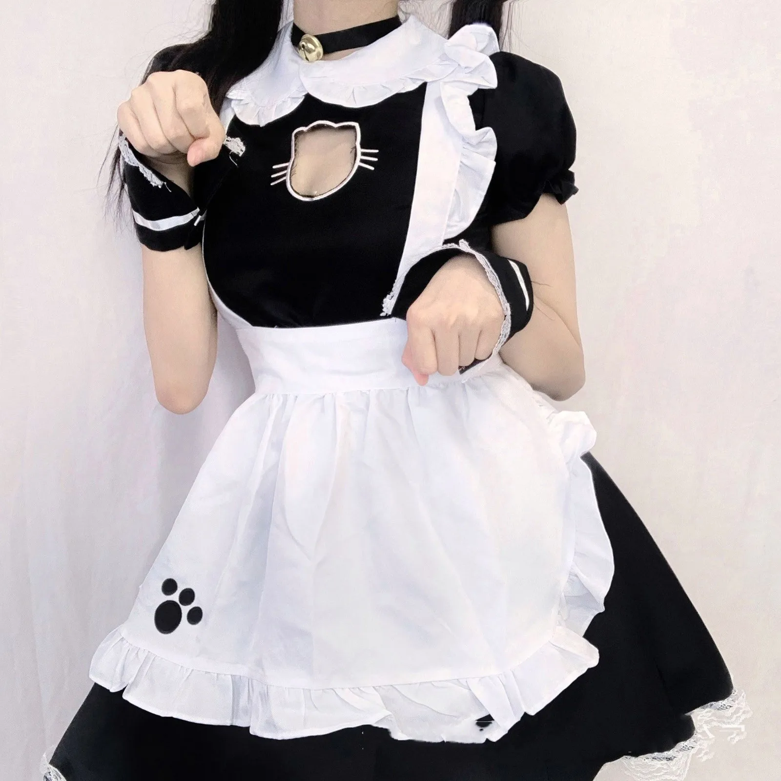 Panda Dress Ruffle Dress Black White Bow Dress Black Cute Apron Maid Uniform Long Sleeve Dress School Dress For Girls Lolita Dress