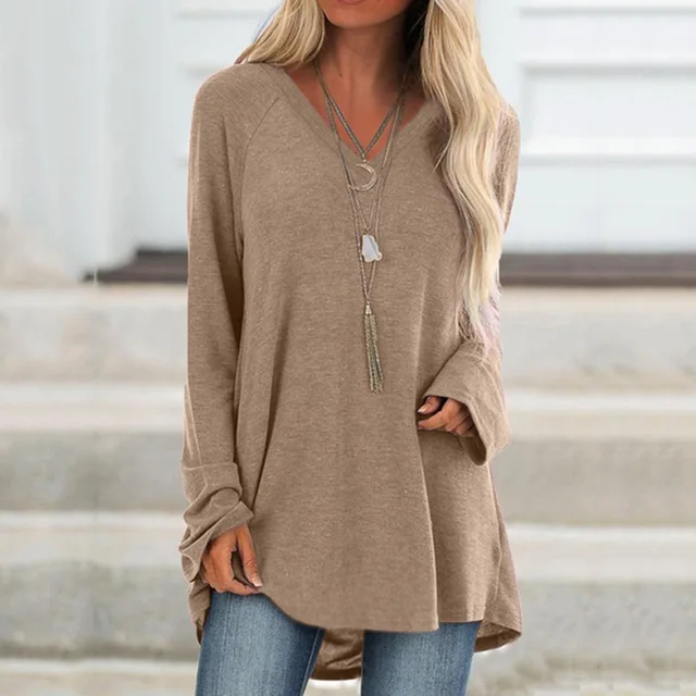 XS-8XL Spring Summer Clothes Plus Size Tops Fashion Women's Tunics Deep  V-neck Shirts Ladies Long Sleeve Pullover Loose T-shirts Solid Color Linen  Blouses