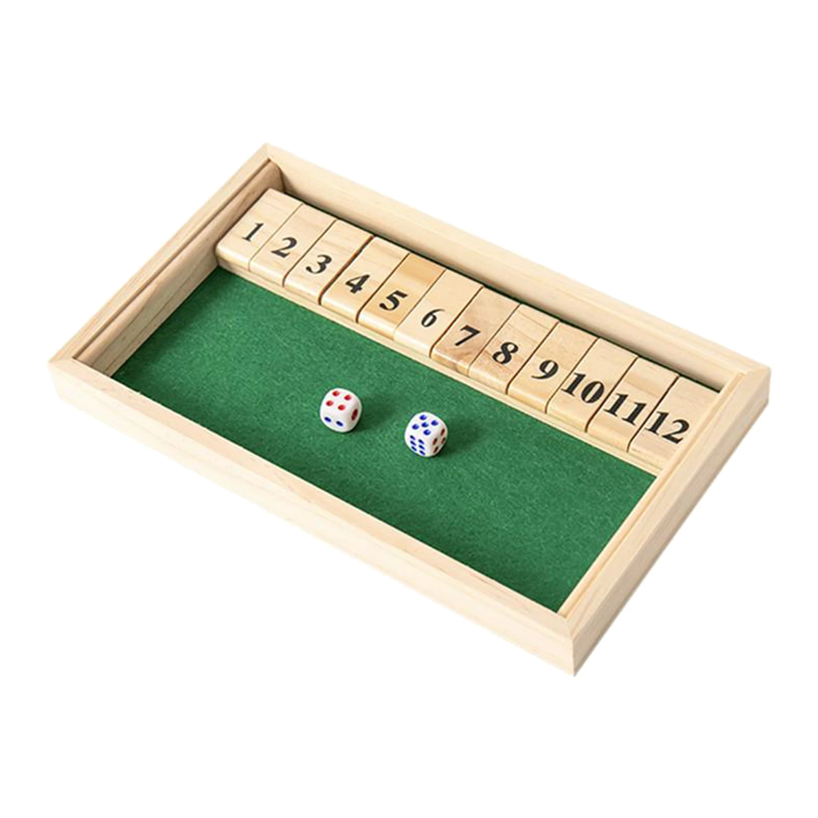 2Players & Up Shut The Box Wooden Board Dice Game w/12 Numbers for Kid Families 