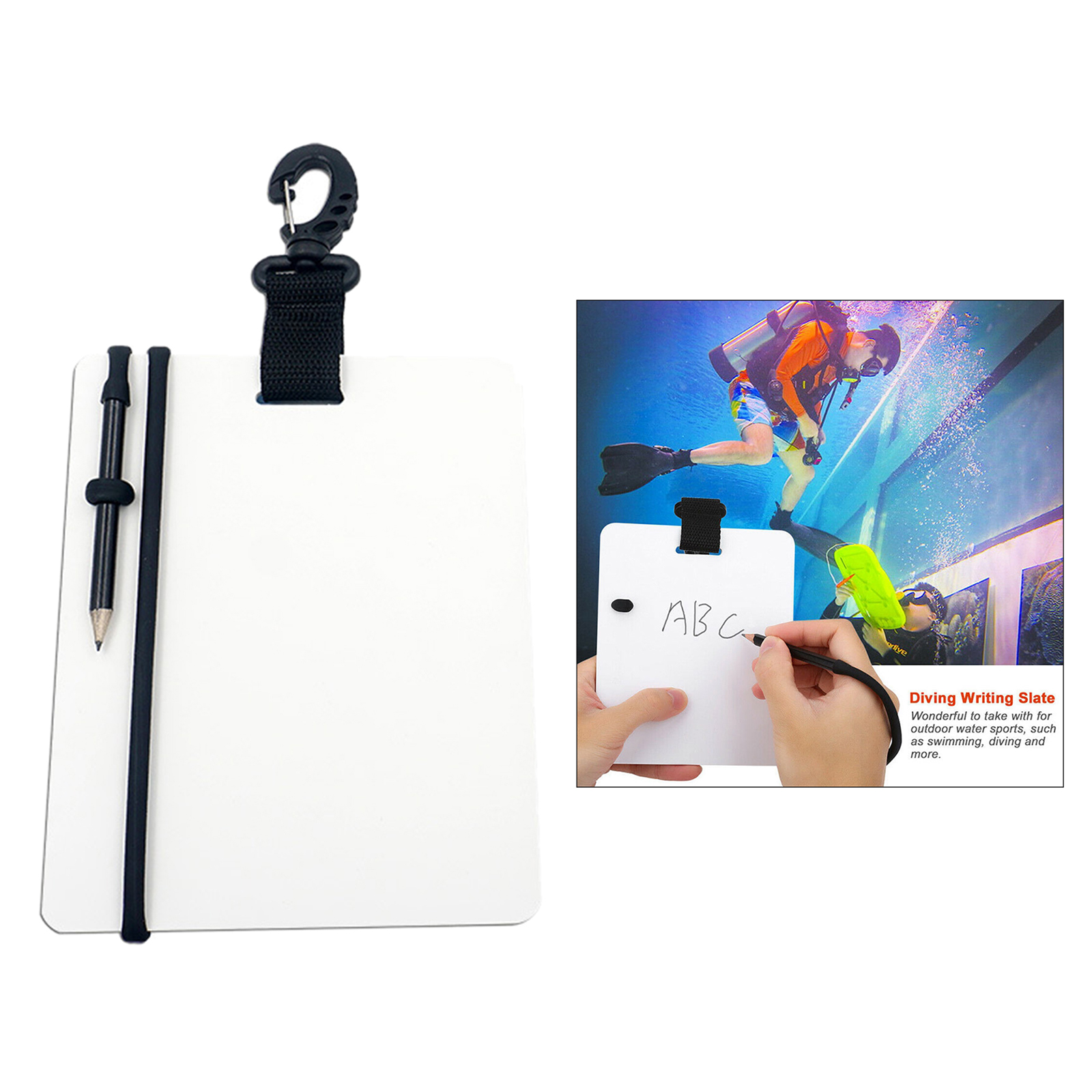 Underwater Dive Writing Slates Tablet Board with Swivel Clip - Water Sports Diving Swimming Equipments