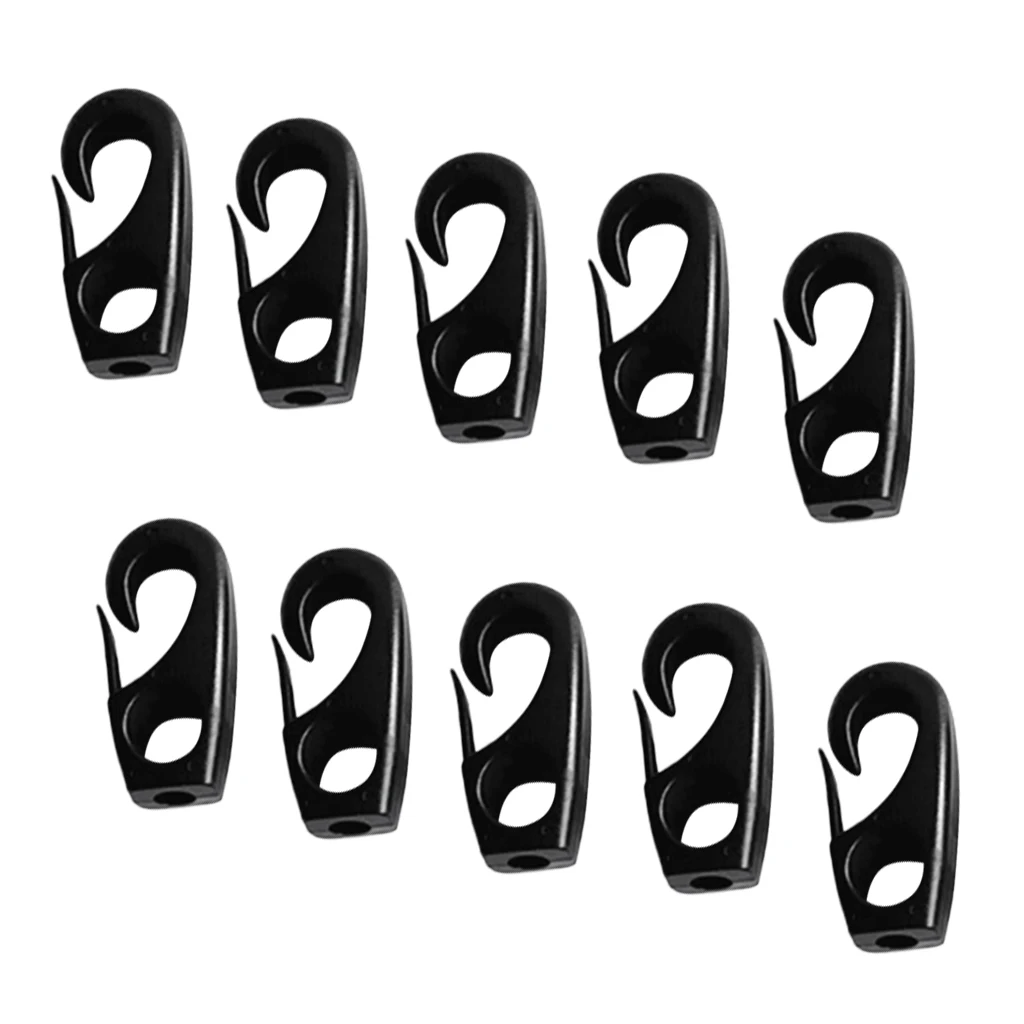 10 Pcs Black Plastic Bungee Hook Ends for 7mm Elastic Bungee Rope Shock Cord 