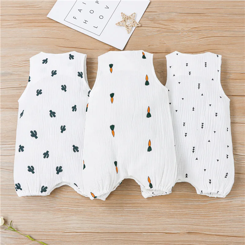 Baby Boys Girls Romper Summer Toddler Newborn Infant Sleeveless Cactus Print Cotton Linen Jumpsuits Playsuits Overalls Outfits Baby Bodysuits are cool