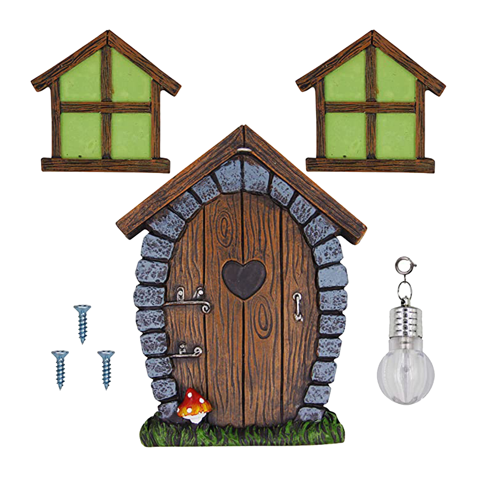 Glow in Dark Miniature Fairy Garden Gnome Door 6.7 Inches Tall and Windows with Litter Lamp Garden Tree Art Decor Ornament