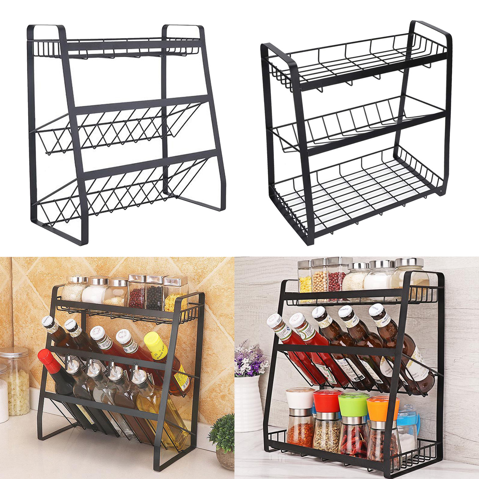 Spice Rack, 3 Tier Spice Rack Organizer for Counter Stable Spice Shelf Storage Rack for Seasoning Jars Bottle, Kitchen Bathroom