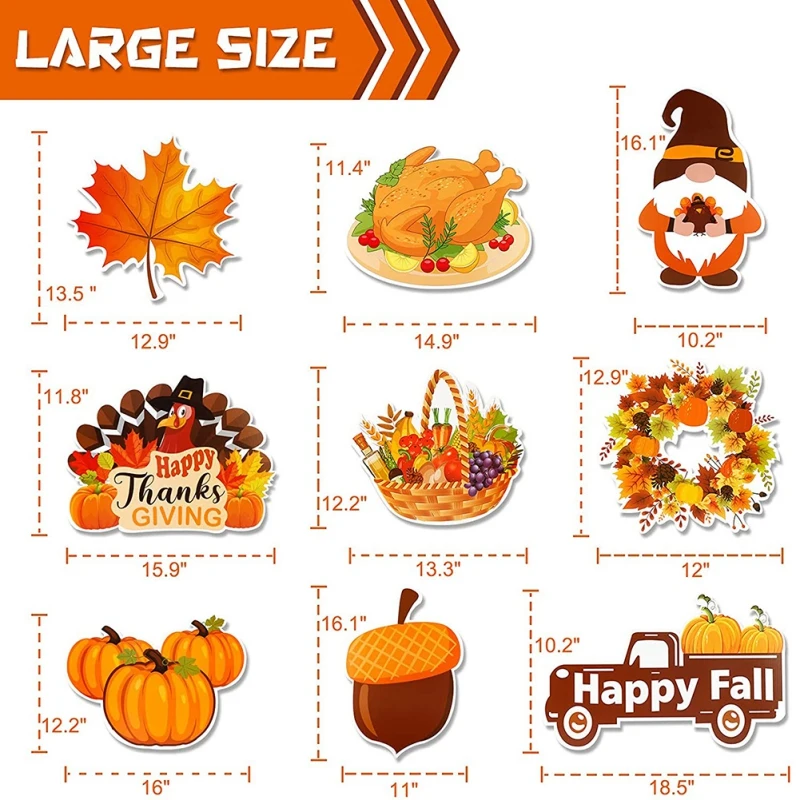 Fall Thanksgiving Yard Signs Outdoor Decorations,9pcs Turkey Pumpkins Maple