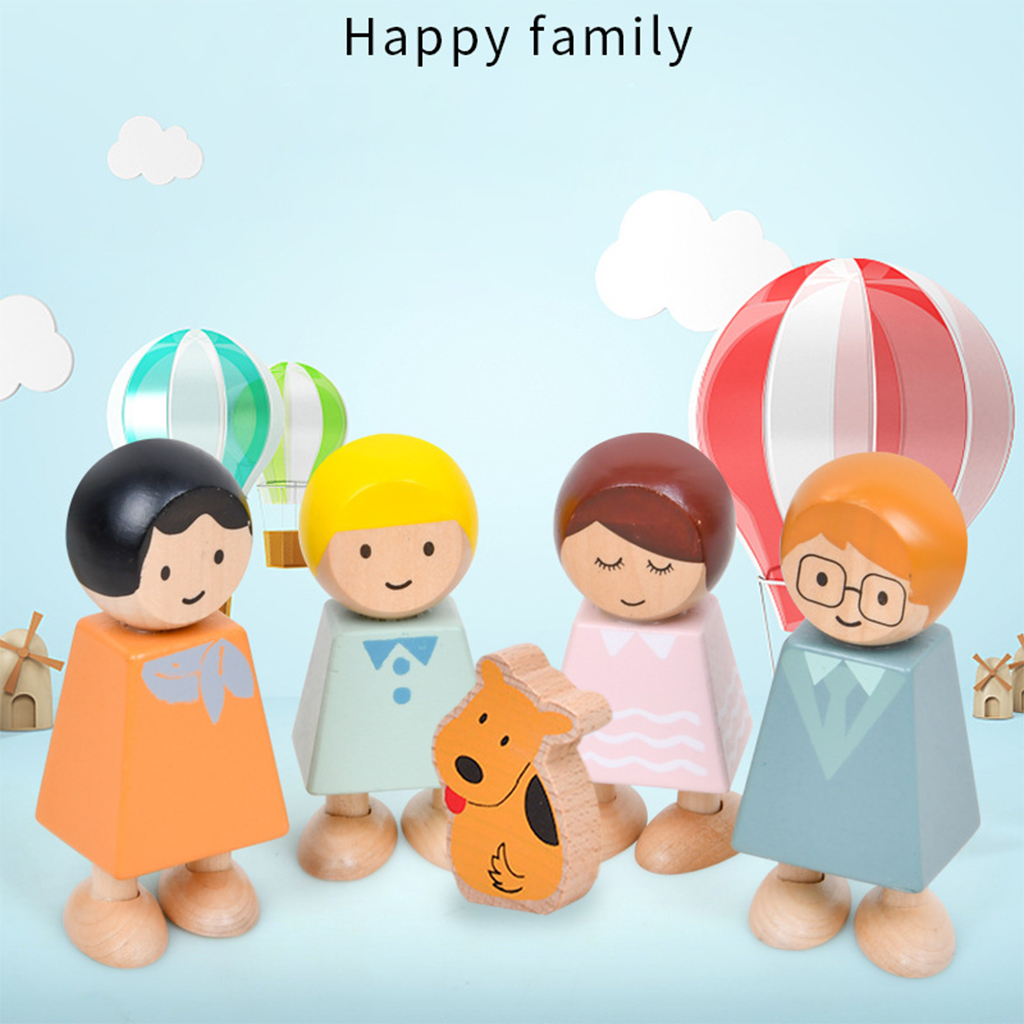 My Family Set of 5 Wooden Blocks for Toddlers – Includes Moms, Dads，Girls, Boys Dogs
