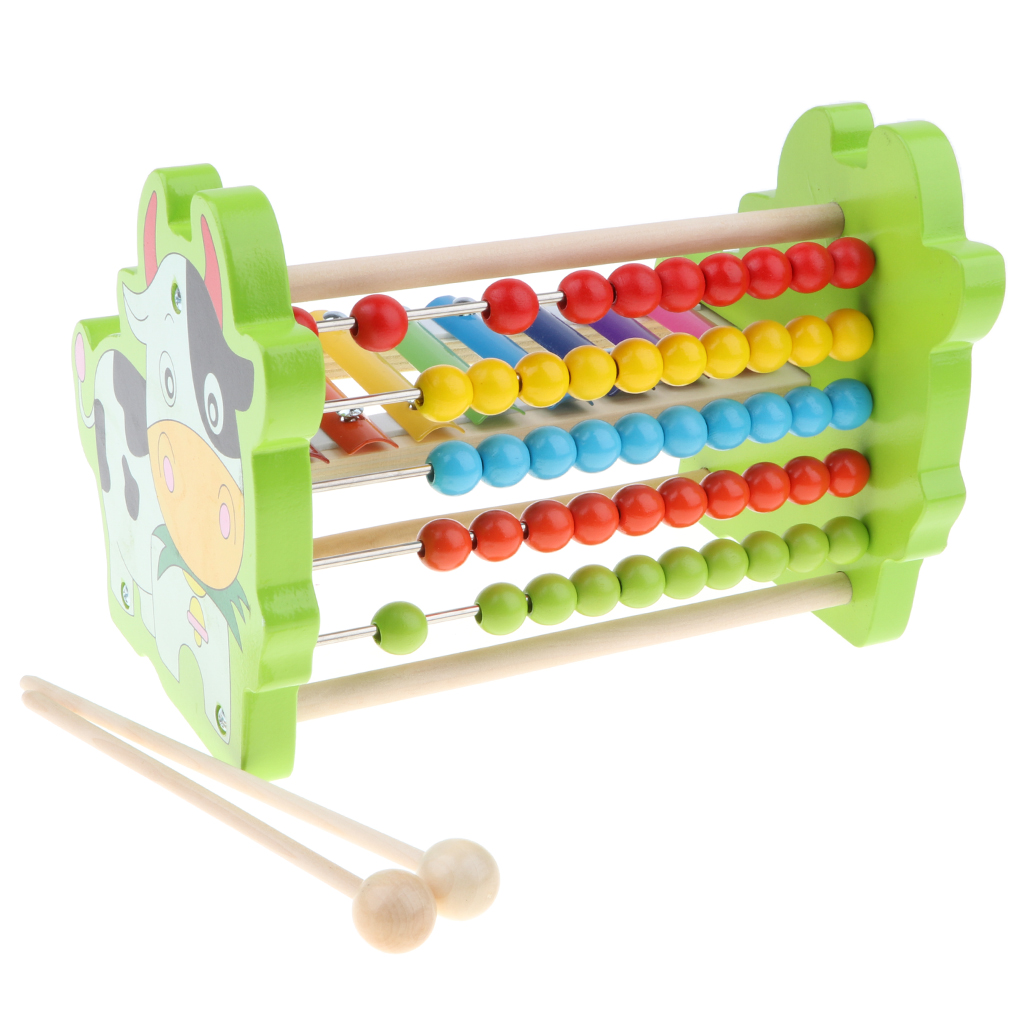 2 in 1 Kid Wooden Cow Bead Abacus & Xylophone Play Music Educational Kid Toy