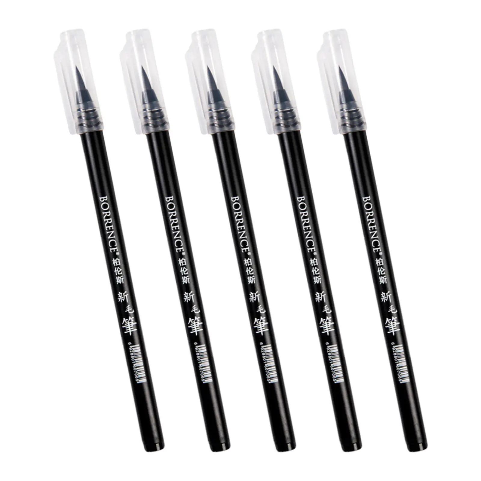 5Pcs Soft Brush Pen Black Waterproof Compact Plastic Shaft Synthetic Art Drawing Writing Lettering for Artist Painting Brush Set