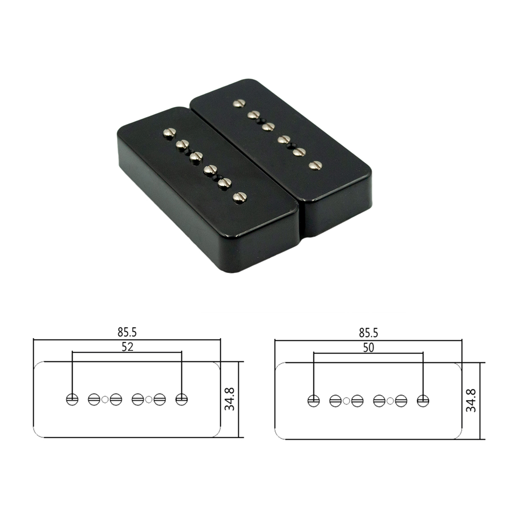 2Pcs Soap Bar Electric Guitar Pickups Black 50mm/52mm with Screws Springs Luthier Supply