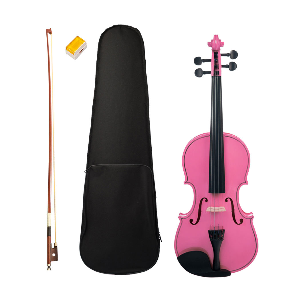 Solidwood Full Size Violin with Storage Bag Perform Bow Rosin Set Musical Instrument Gift - Pink