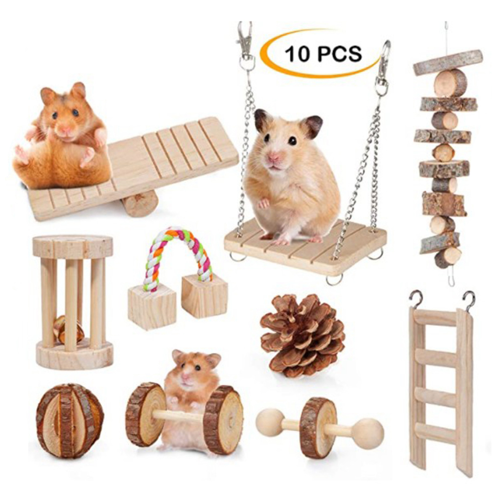 10 Pack Hamster Chew Toys, Pet Tooth Chew Toys Wooden Gerbil Rats Chinchillas
