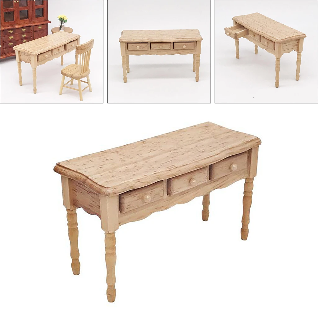 1:12 Scale Dollhouse Miniature Furniture Toy Mini Oak Wood Desk Bedroom