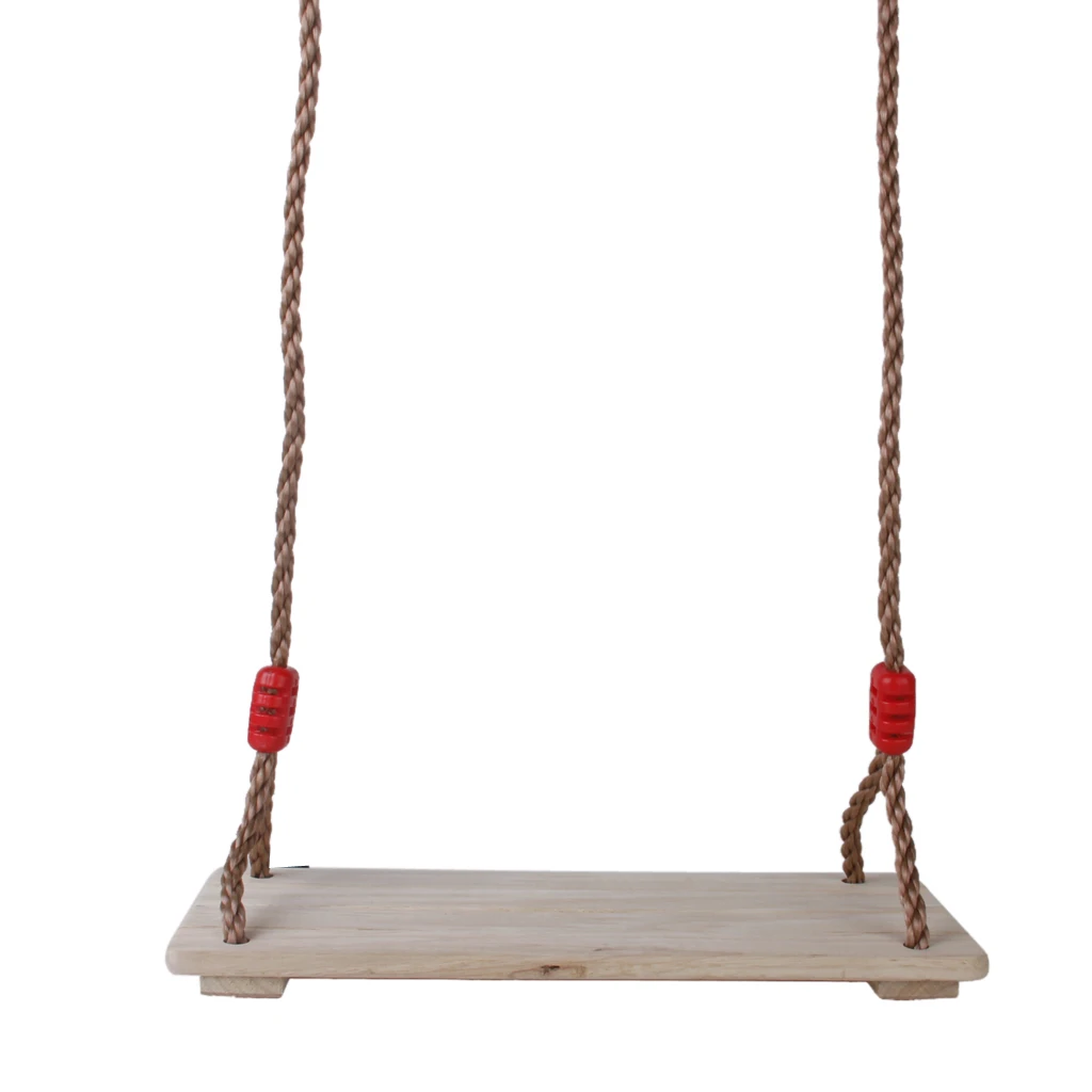 Strong Wood Swing Seat with Adjustable Rope Set Kids Outdoor Garden Fun Play