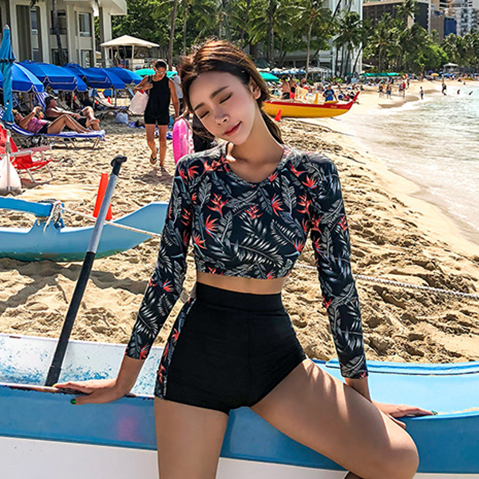Women Swimsuit Retro High Waisted Padded Bikini Set Floral Print Beachwear Tummy Control 2 Pieces Bathing Suit Tankini Swimwear