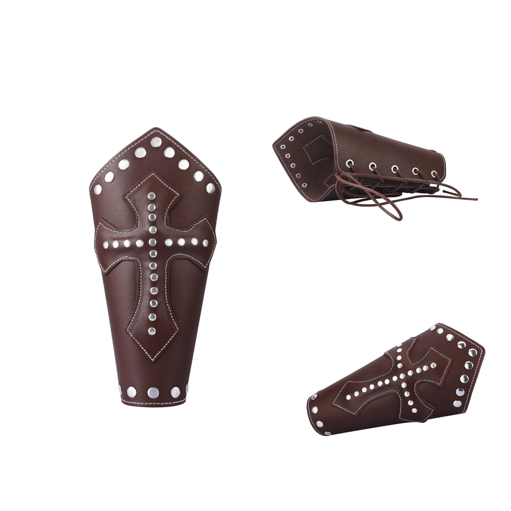 2X Punk Coffee Leather Bracer Cuff Band Cross Rivet Bracelets Halloween Gift