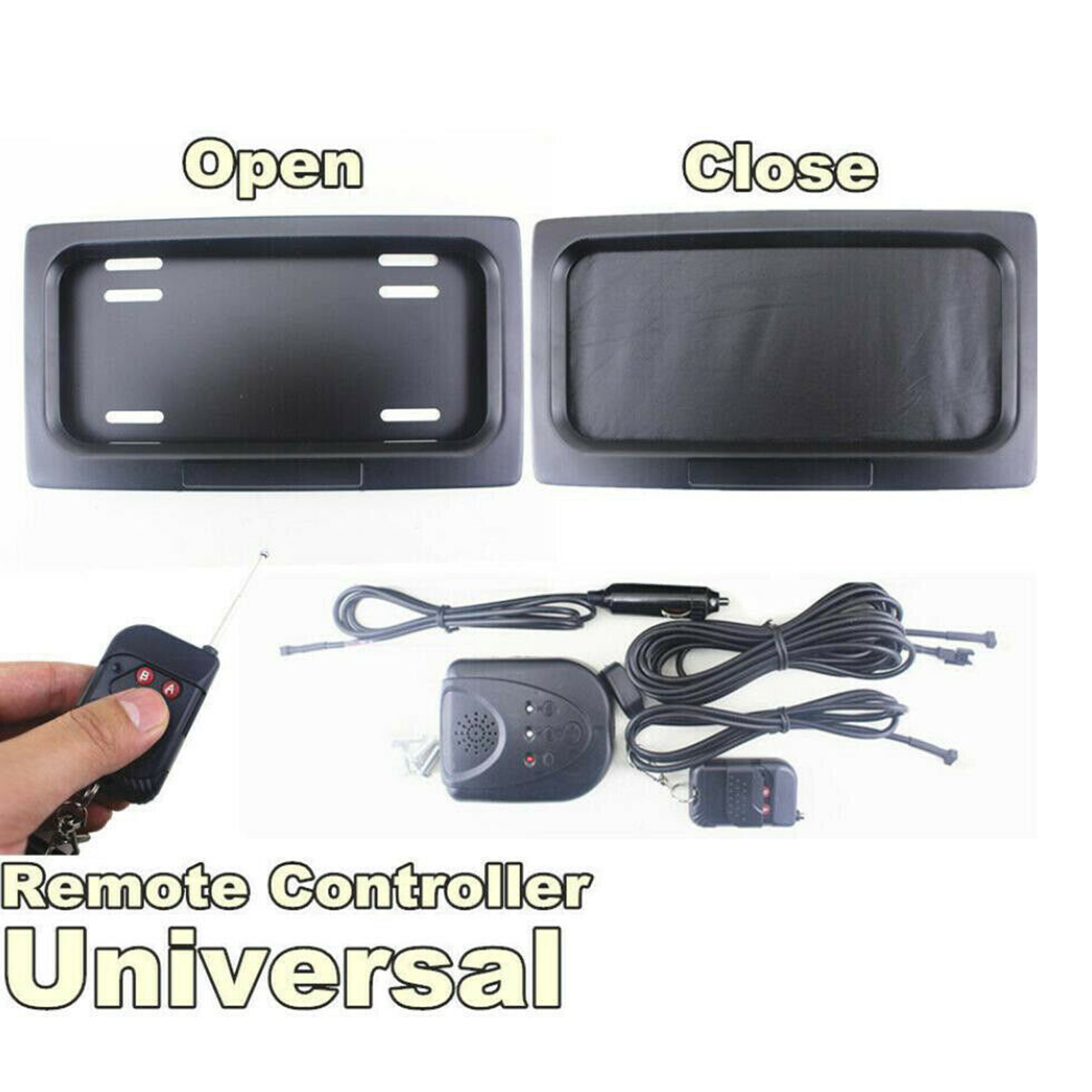 Front&Rear Remote USA Auto License Plate Frame Roller Curtain Kit for Car Shows