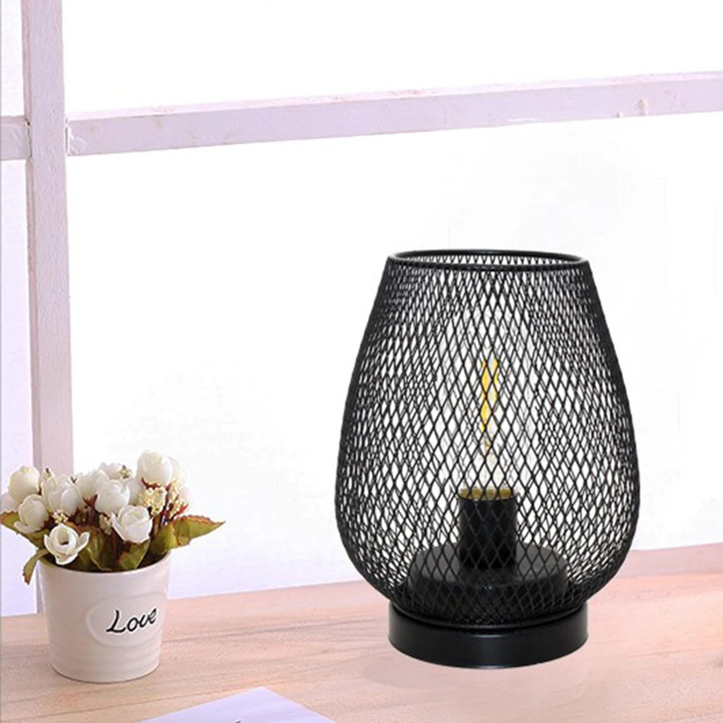 Birdcage Shape Table Lamp Iron Mesh Industrial Decorative Light Bedroom Office Desk Lights
