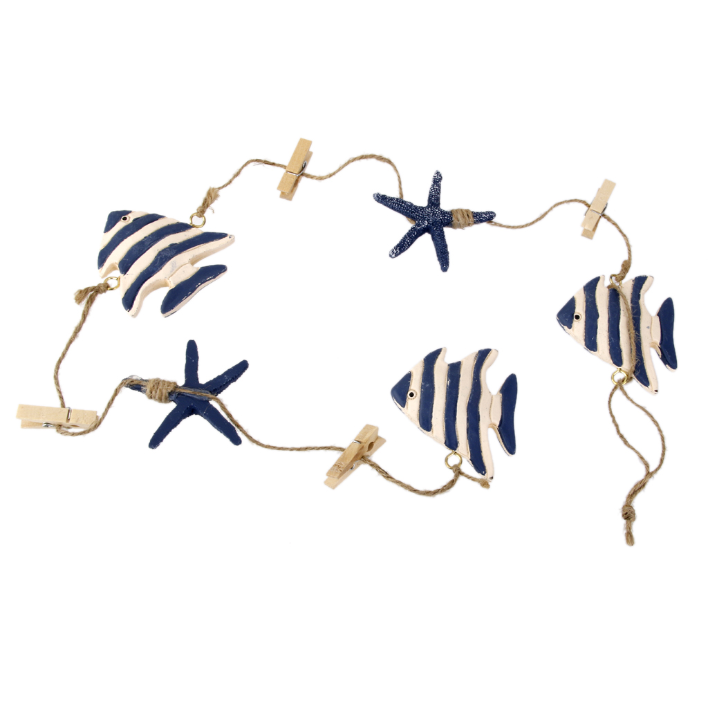 Generic String of ing Wooden Tropical Fish Starfish Photo Memo Clip Blue Stripe Home Bedroom Decoration Accessories