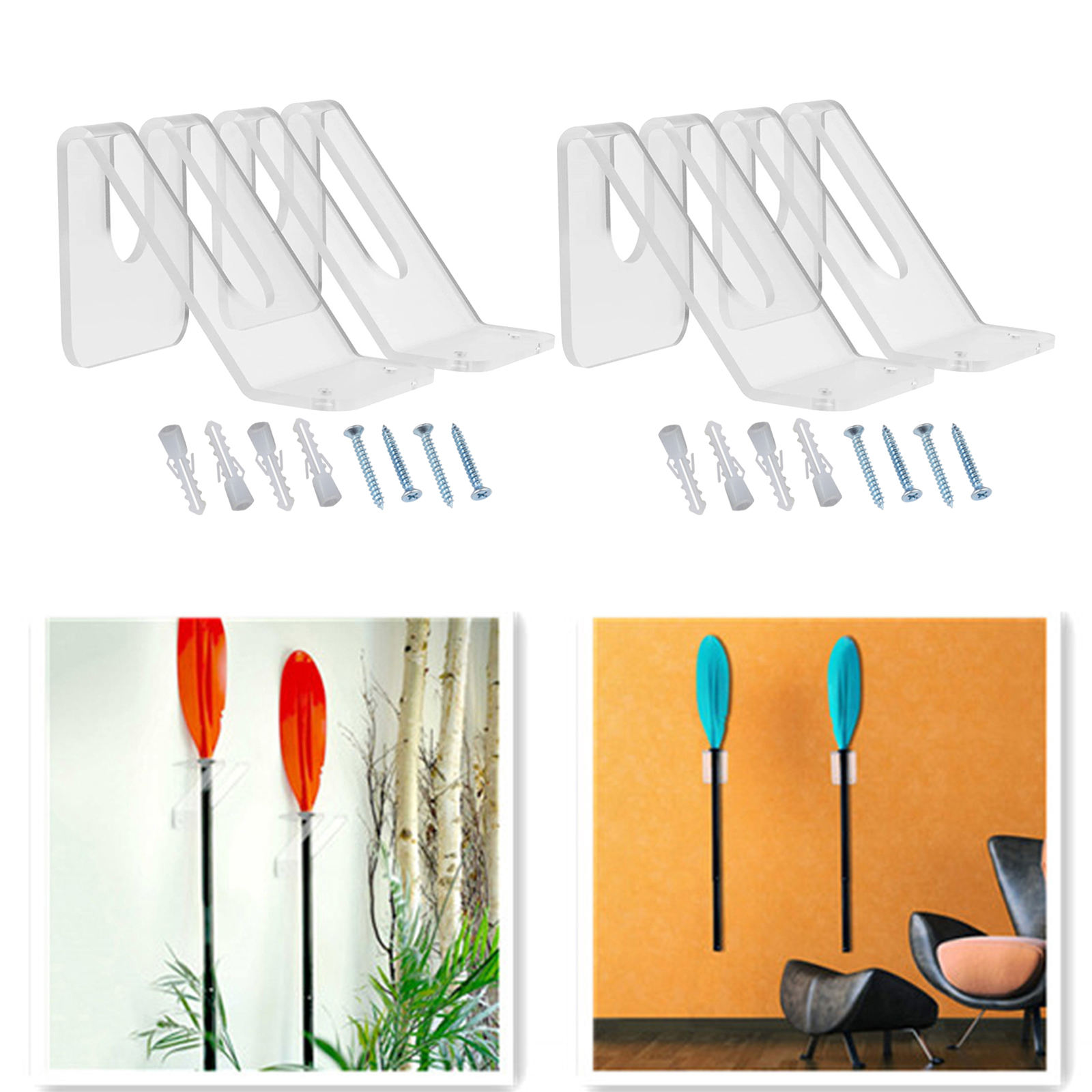 Kayak Paddles Oar Hangers Accessories Wall Racks 2Pcs Plastic Stand Up Wall