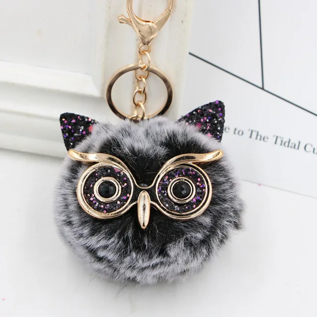 Mini Plush Fur Owl Key Chain Fluffy Nighthawk Keychain Trinket Women  Jewelry 1Pc