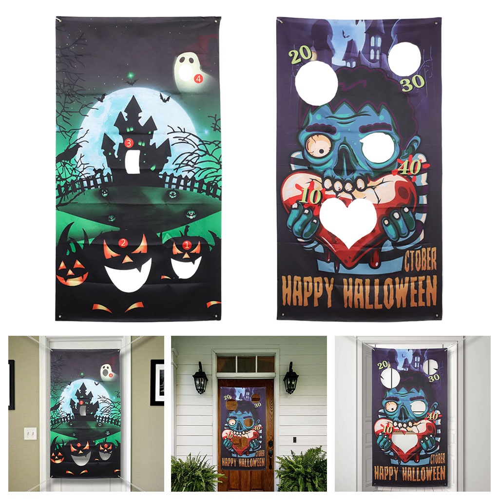 Funny Toss Game Banner with 3 Bean Bags and Rope for Kid Adult Indoor Outdoor Halloween Birthday Party Supplies