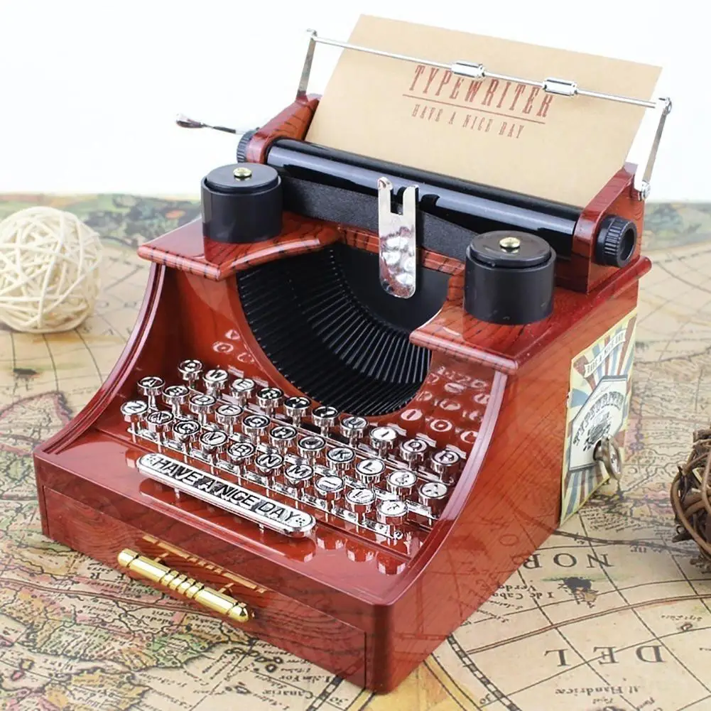 Vintage Mechanical Typewriter Music Box Clockwork Toy Home Decor B-day Gift 