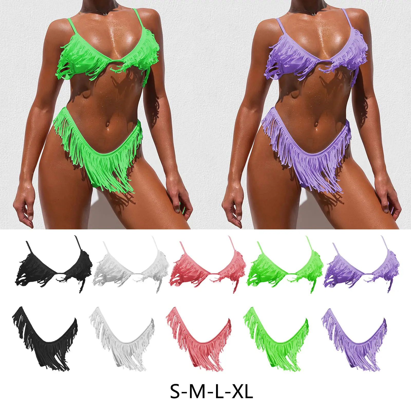 Sexy Women High Waist Tassel Bikini Swimsuit Swimwear Female Bandeau Thong Brazilian Biquini Bikini Set Bathing Suit Bather