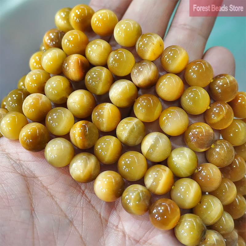 Smooth Gold Tiger Eye Agates Natural Stone Round Beads DIY Charms Bracelet Necklace for Jewelry Making 15" Strand 6 8 10 12MM