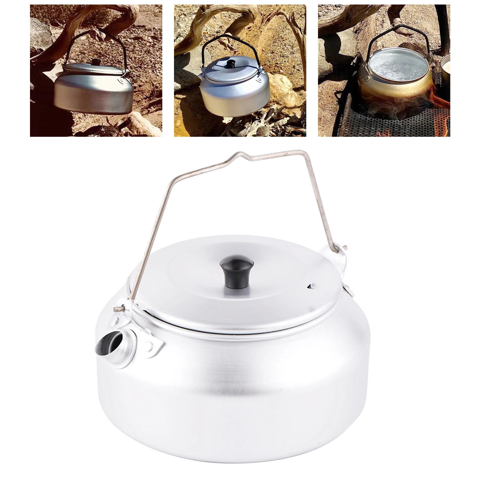 Quick Heating Camping Kettle Ultralight Outdoor Coffee Teapot with Silicon Handle Mesh Pouch 0.8L Aluminum Kettle 