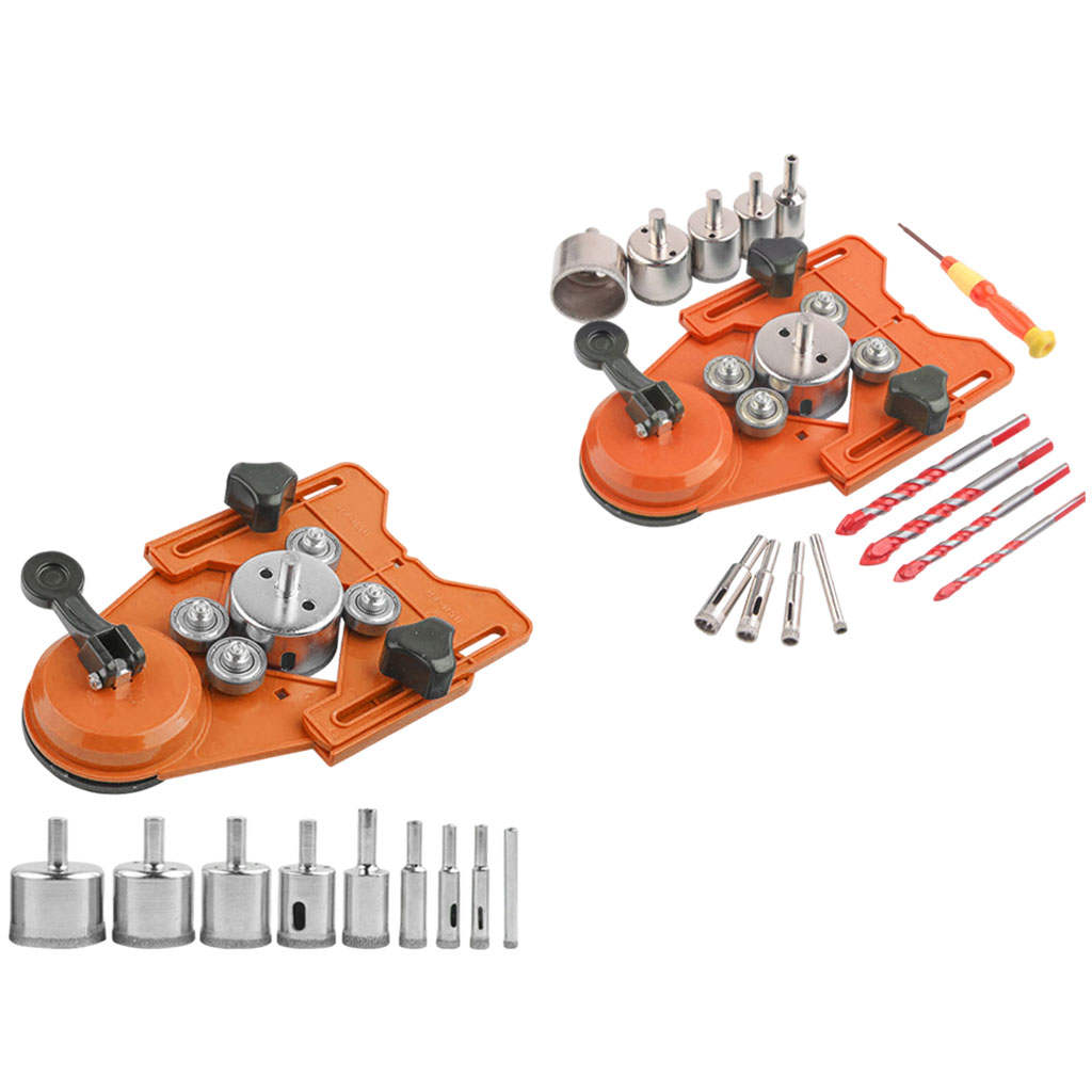 Diamond Drill Bit Set With Hole Saw Guide Jig Fixture Adjustable Centering Locator Suction Holder Glass Ceramics Tile