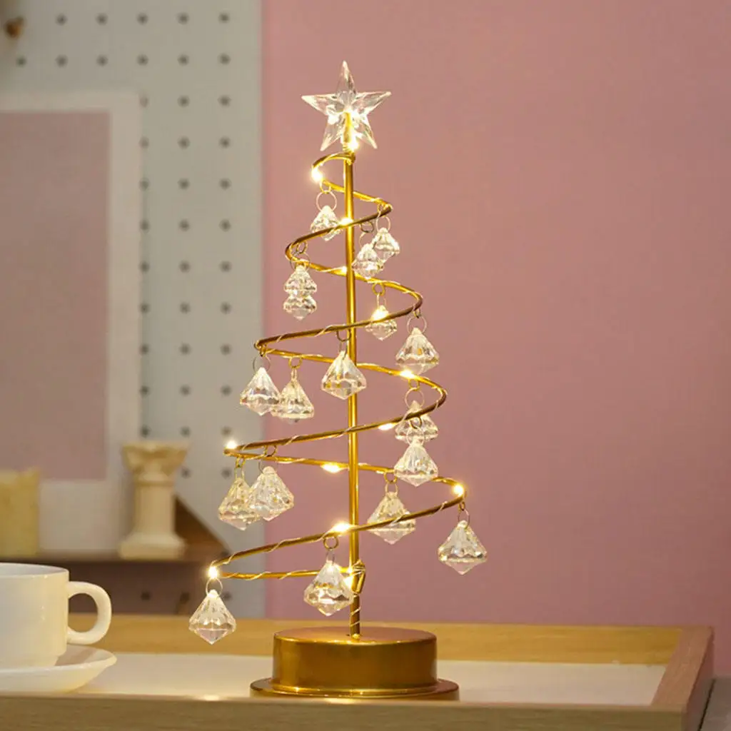 Christmas Tree Lamp LED Lights Crystal Warm White Night Light for Desk Decor Wedding Bedroom Holiday Festival Girls