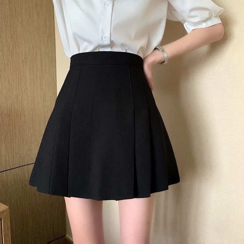 saias plissadas mulheres harajuku feminino venda quente império mini saia elegante sólido preto jk faldas mujer minimalista