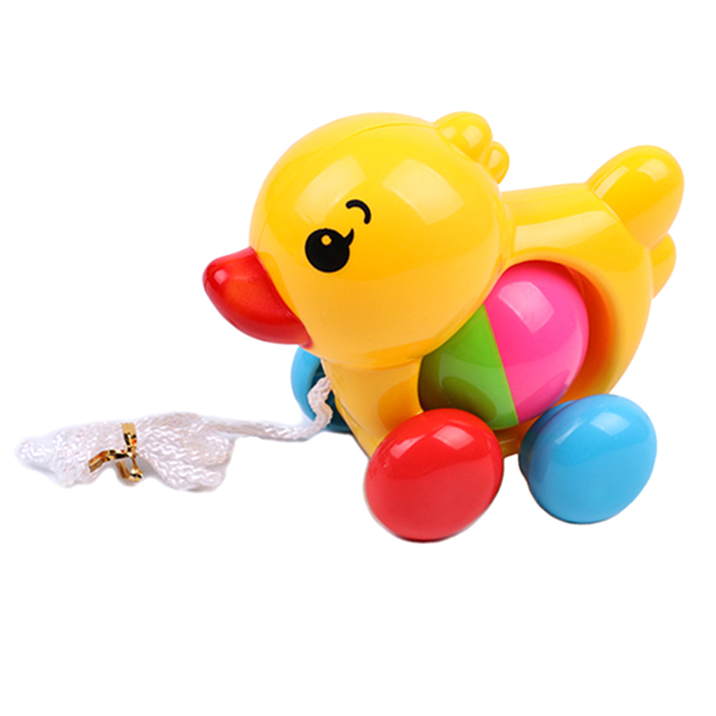 Lovely Yellow Duck Pull Along Toy, Plastic Animal Wheel with Sound Toy for Baby Toddlers Kids