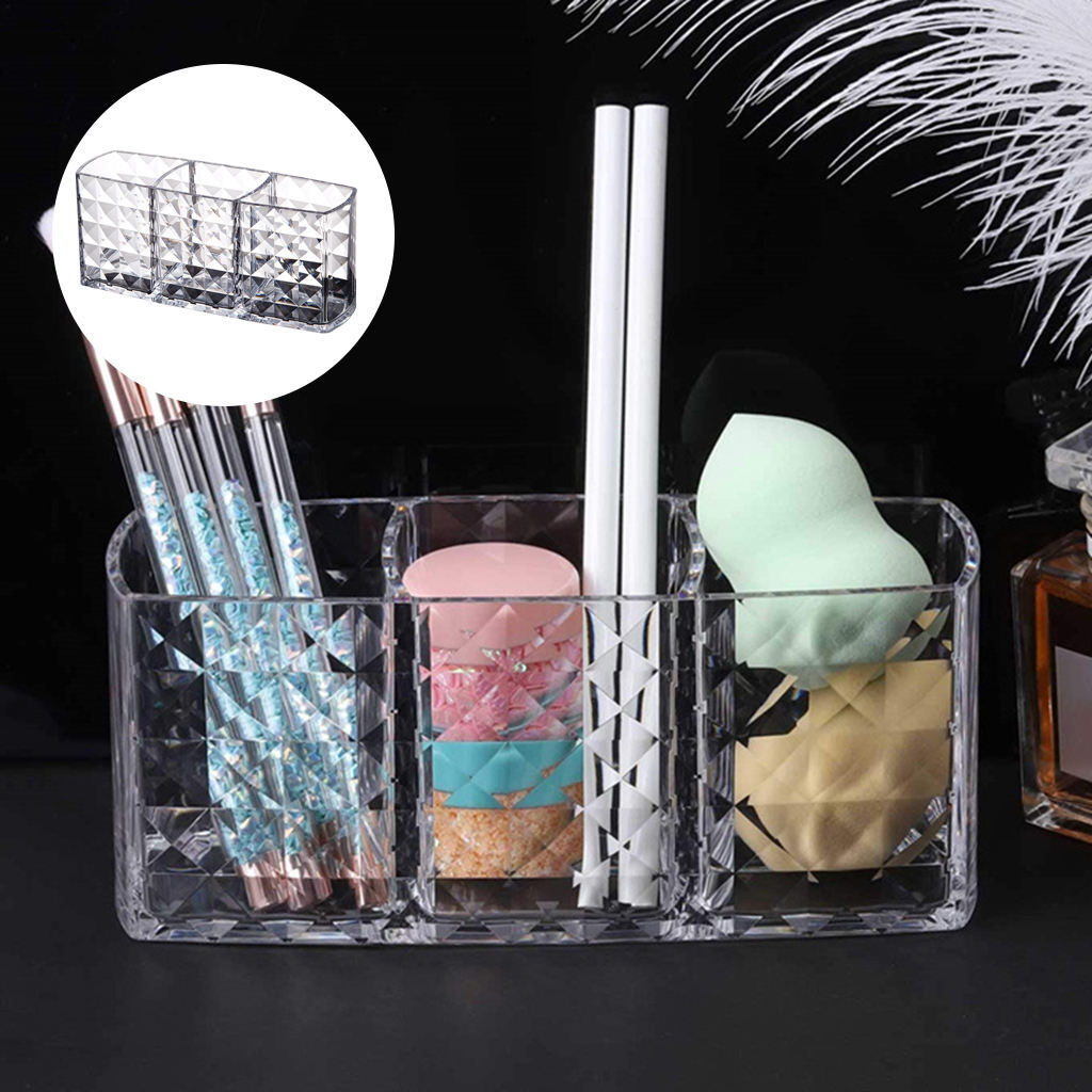 3 Slot Acrylic Cosmetic Brushes Storage,Makeup Brush Holder Organizer, Category Eyeliner, Lipstick, Eyebrow Pencil, Etc.