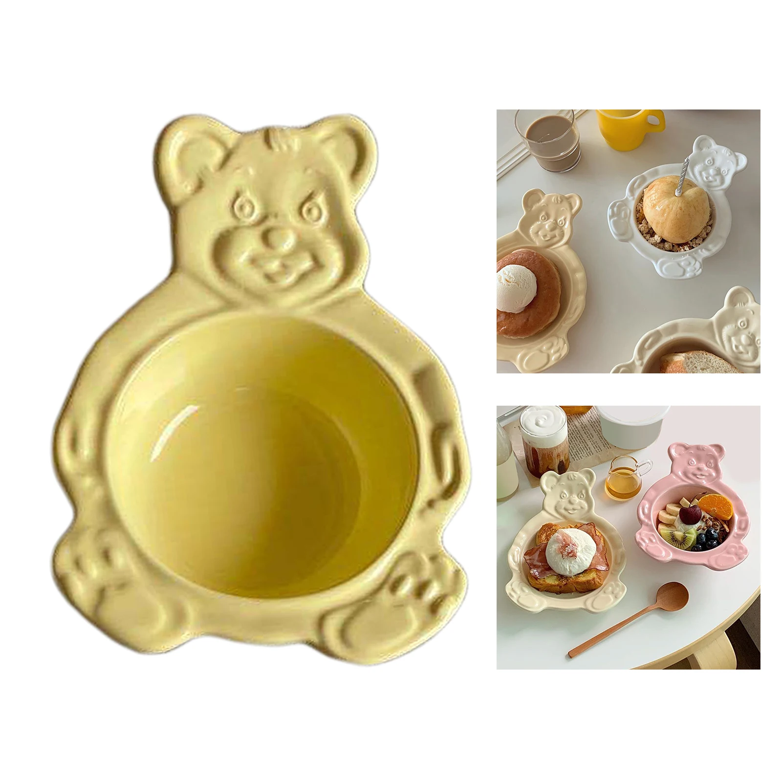 Cute Ceramic Bowl Cereal Bowls Bear-shaped Ins Oatmeal Dinner Bowls Utensils