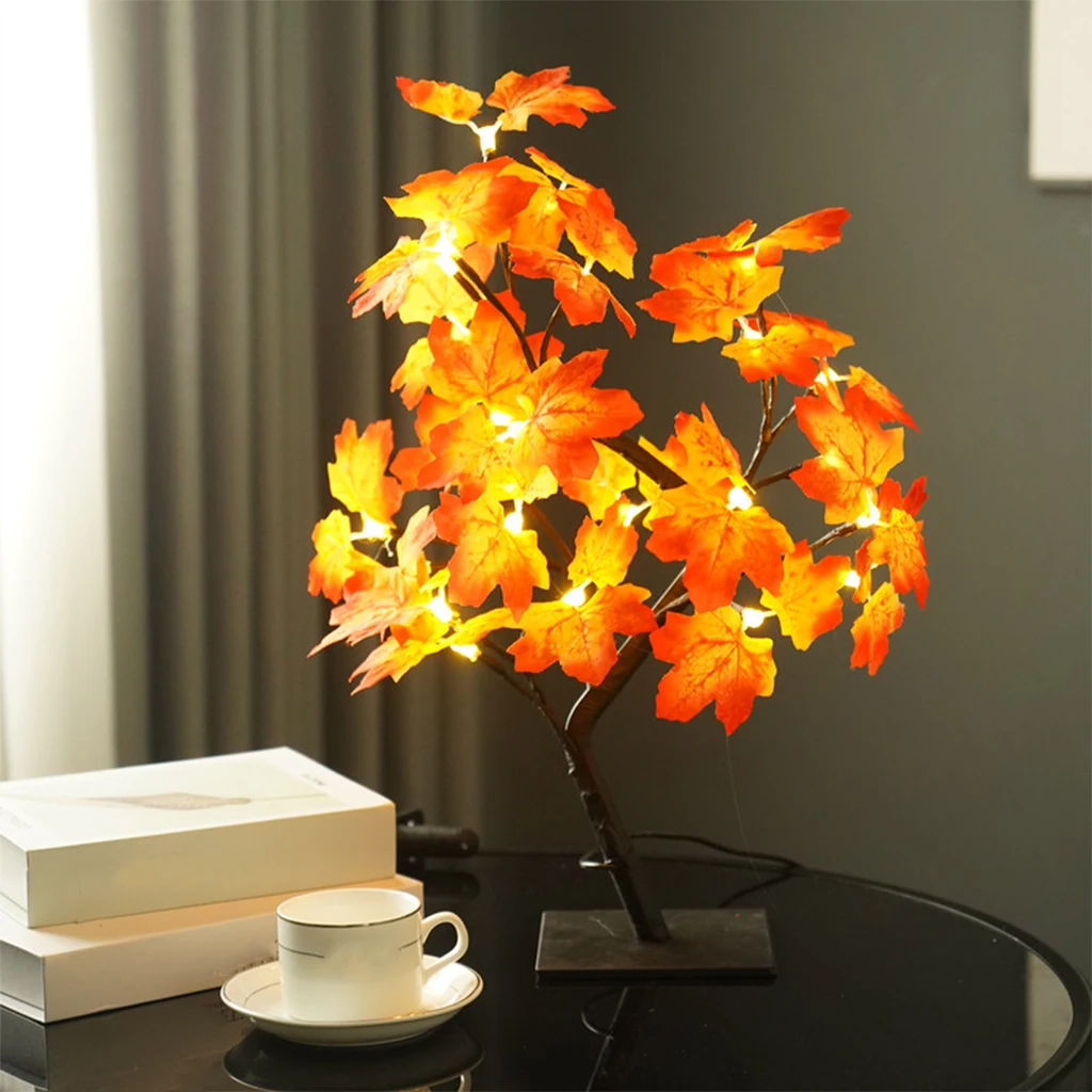 LED Autumn Leaves Tree Light Indoor Holiday Parties Thanksgiving Christmas Decoration Centerpiece Decor Maple Leaf Tree Lamps