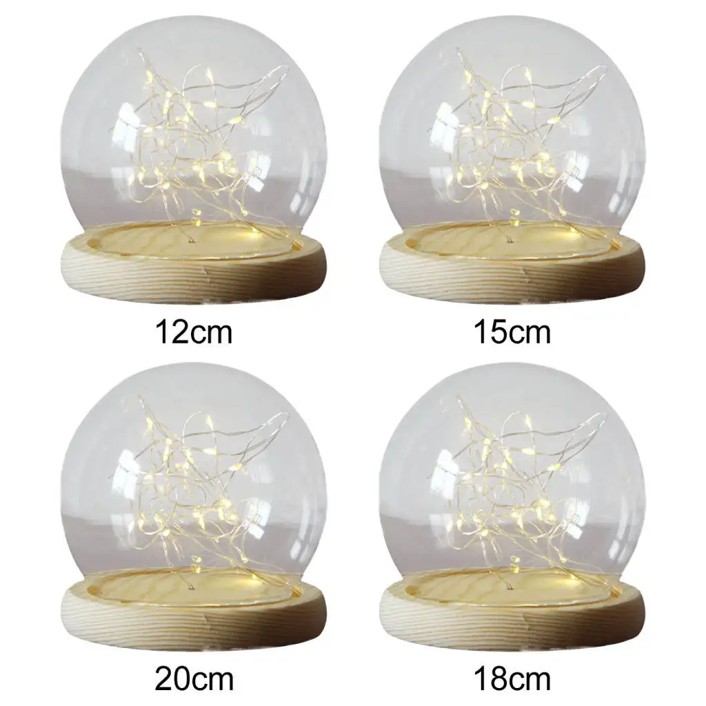 Clear Glass Dome Decorative Terrarium with Wood Base for Photos Succulents Ornaments