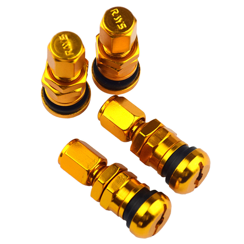 4x Aluminum Bolt-in Car Tubeless Wheel Tire Valve Stem With Dust  Golden