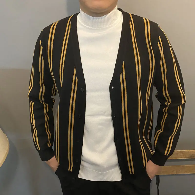 longa listrado jaqueta de malha camisa coreana jaqueta casual