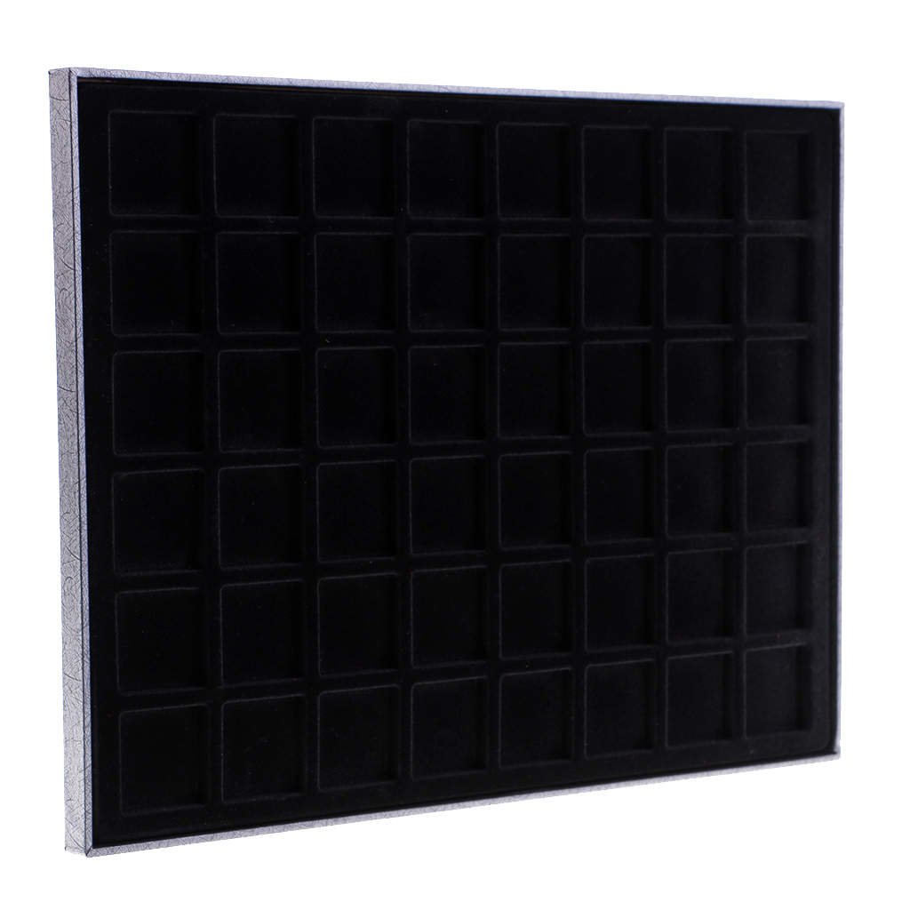 48 Grid Velvet Frame Coin/ Jewelry Showcase Display Tray Case for Store Supplies 36x36mm -Black