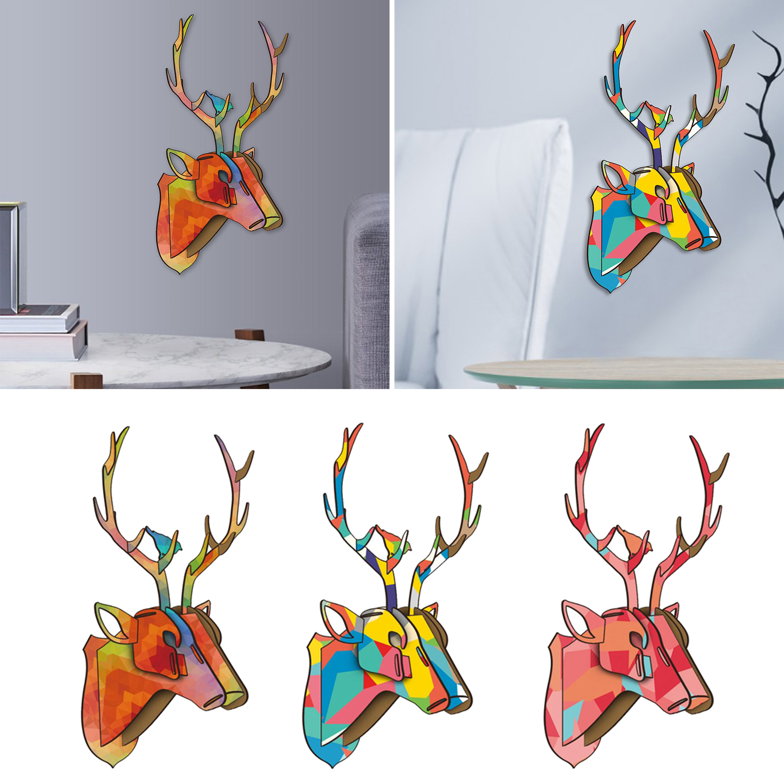 Assembly Puzzle Trophy Deer Head Wall Art Animal Sculpture Ornament for Living Room Bedroom Decoration