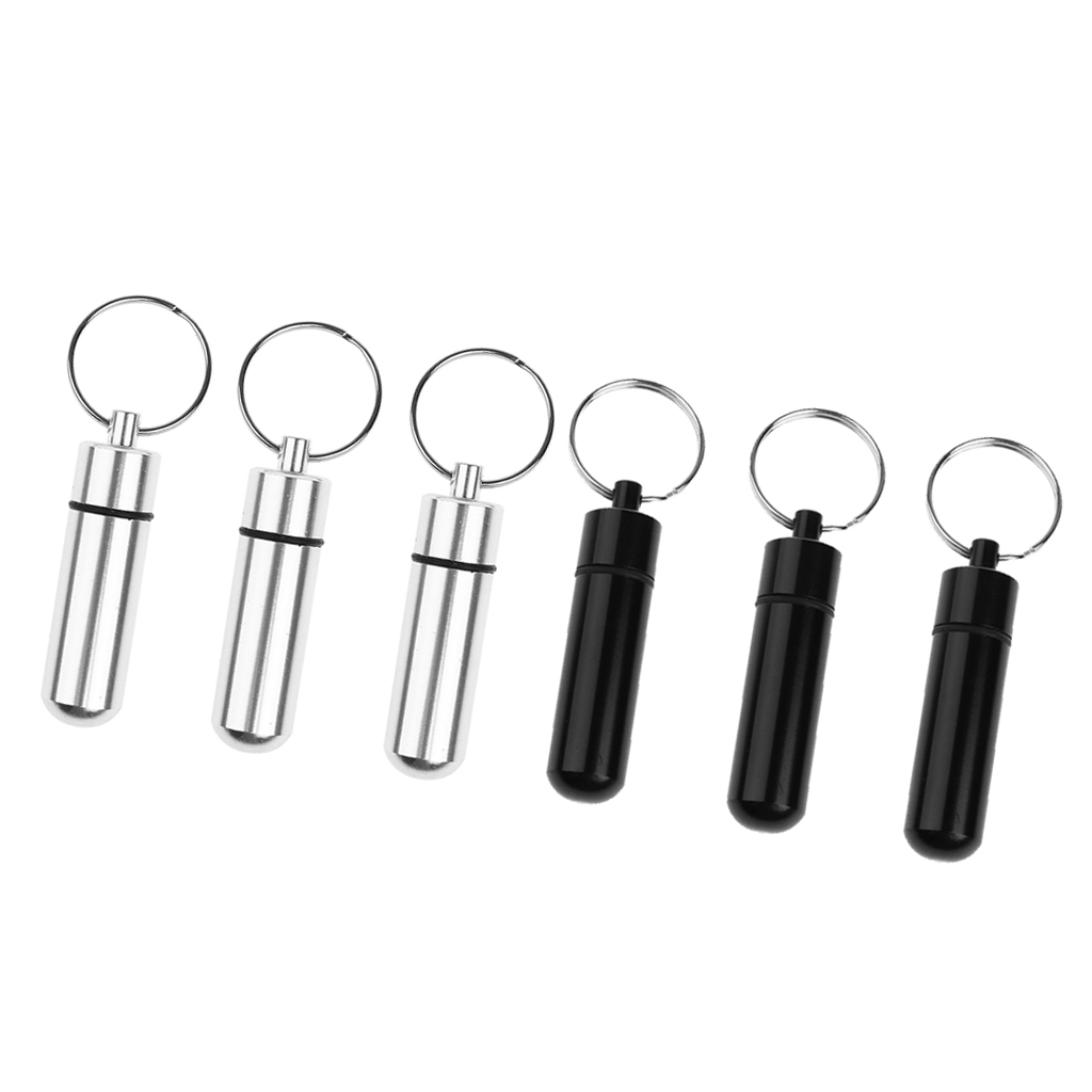 6pcs Waterproof Pill Medicine Box Case Capsule Key Fob Keychain Organizer