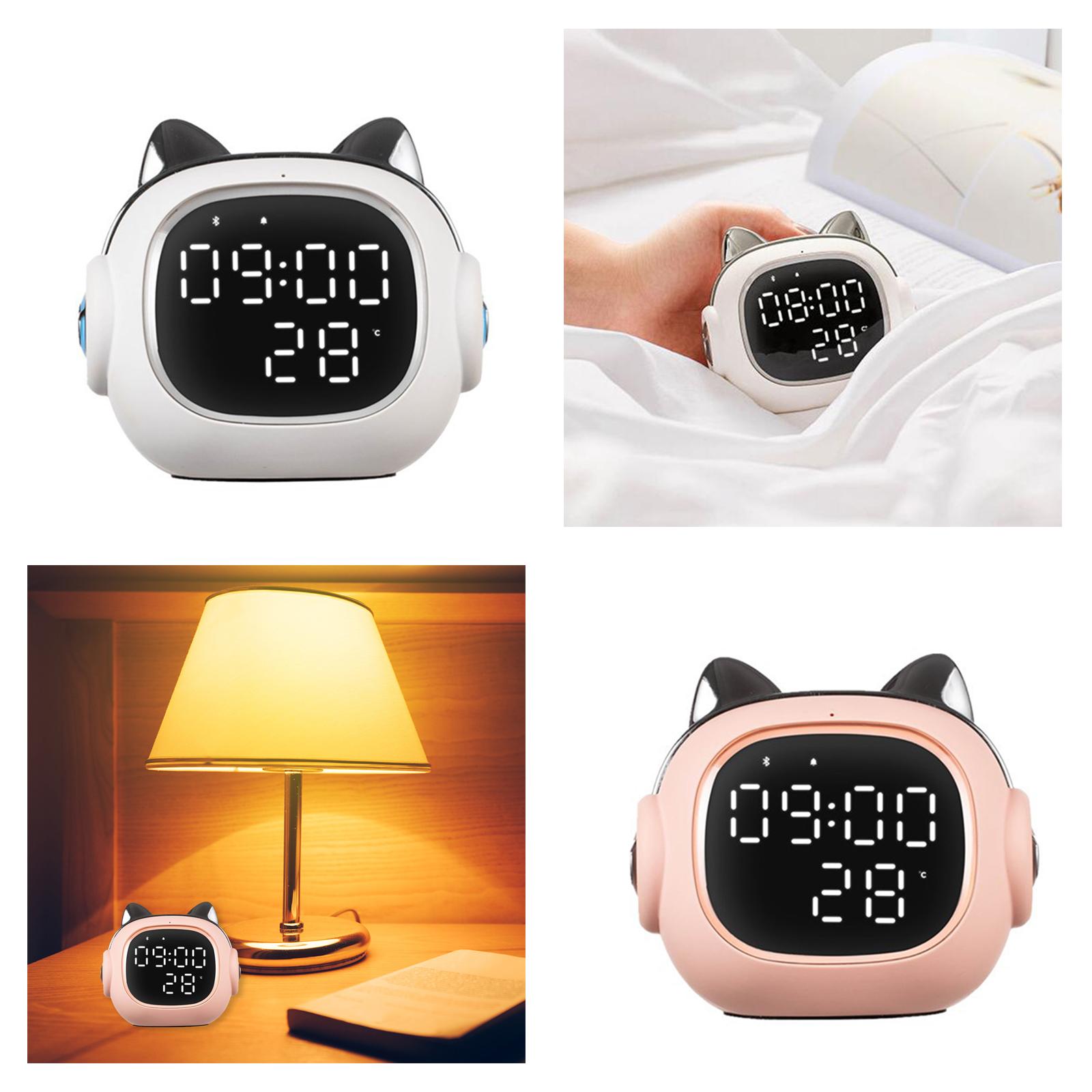 Modern Smart Alarm Clock Bluetooth Speaker W/ Snooze Mode USB Charging Thermometer Applet Settings LED Night Light for Office