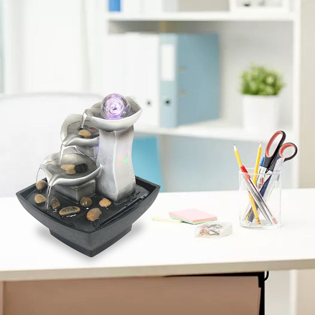 3-Tier Tabletop Fountain Automatic Pump Meditation with LED Light for Indoor