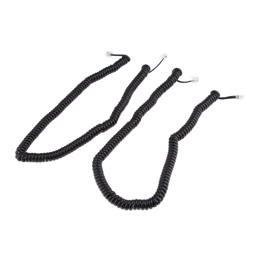 2Piece Telephone Handset Cord Cable Spiral Coiled Length 2.53 to 16.4ft