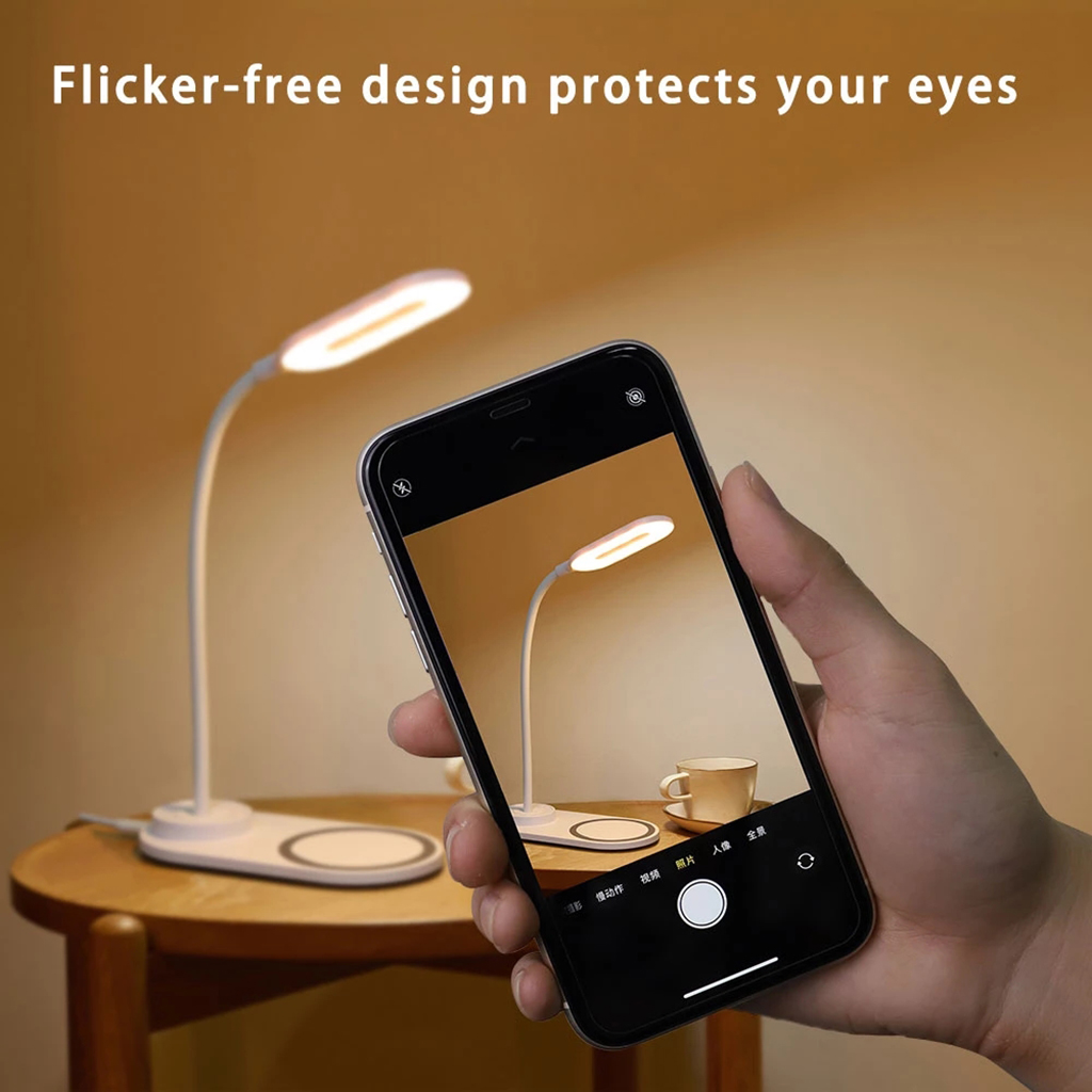 7 IN 1 QI Wireless Charging LED Desk Lamp 10W With USB Charging Port,Calendar Temperature Alarm Clock Reading Light Table Lamp 