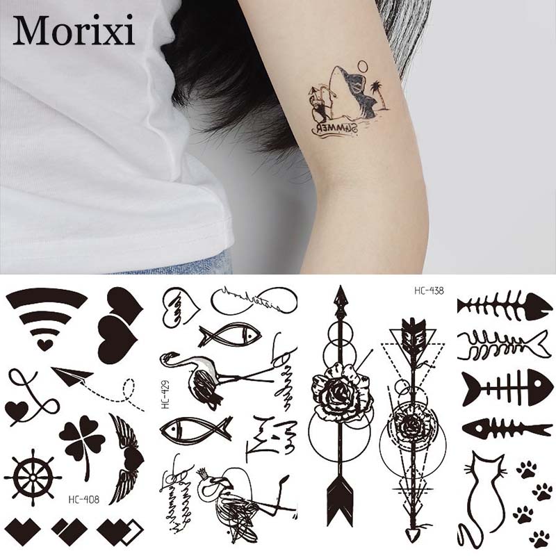 Best of Morixi Small Tattoo Sticker Black Color Animals Flowers Heart Liner Printing Waterproof Water Transfer Fake Tattoo Sticker RA086 Reviews & Tips