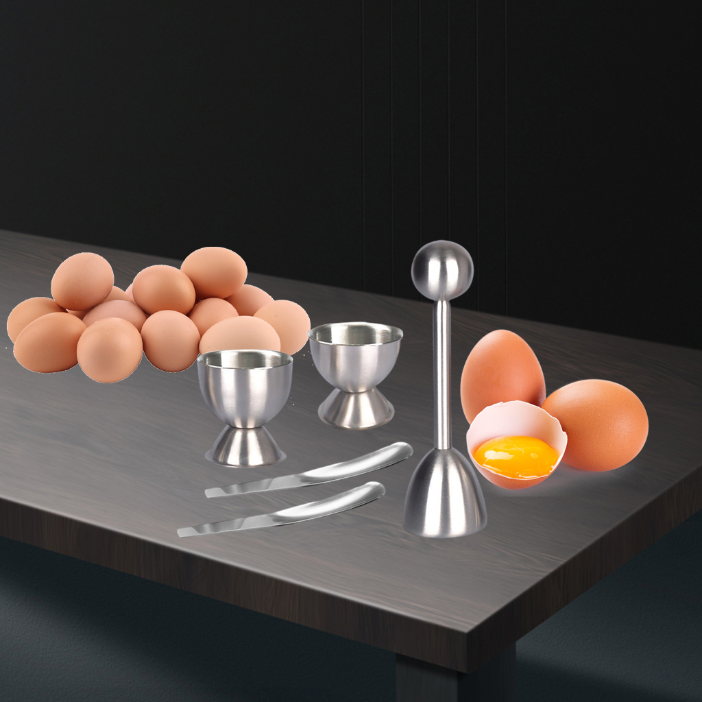 Egg Topper Opener Boiled Eggs Egg Separator Eggshell Remover with 2 Cups 2 Spoons for Hard Soft Boiled Eggs Kitchen Gadgets